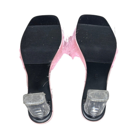 Liuruijia Womens Size 7.5 Clear Strap Pink Feather Square Toe Platform Shoes