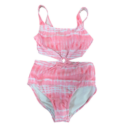 New Art Class Girls XS (4/5) Pink Tie Dye Front Keyhole 1PC Swim Swimsuit
