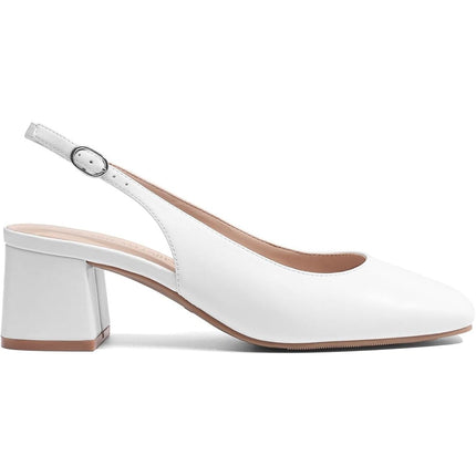 Dream Pairs Womens 9.5 White Faux Leather Low 2.5" Block Heel Slingback Shoes