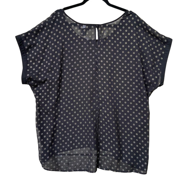 NWT New Lane Bryant Womens 22/24 Black Polka Dot Short Sleeve Sheer Blouse