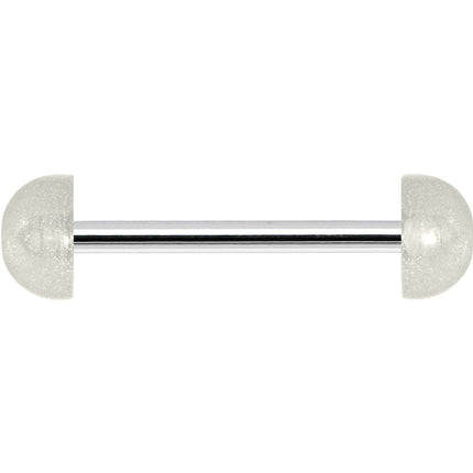 White Acrylic Half Ball Pixie Dust Barbell Tongue Ring