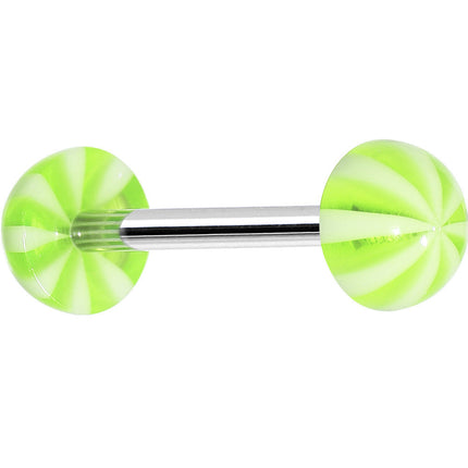 Green White Striped Acrylic Half Ball Barbell Tongue Ring