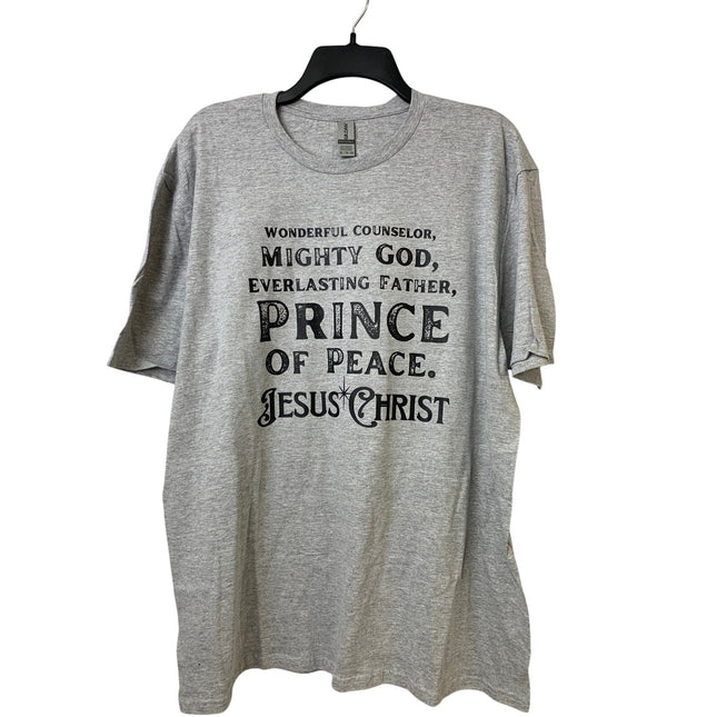 New Hand Printed Mens XL Gray Jesus Christ Prince of Peace Crew Neck Tee Shirt