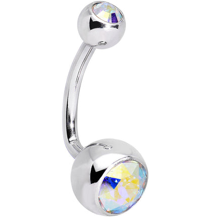 Double Aurora J-Curve Belly Ring Created with Crystals