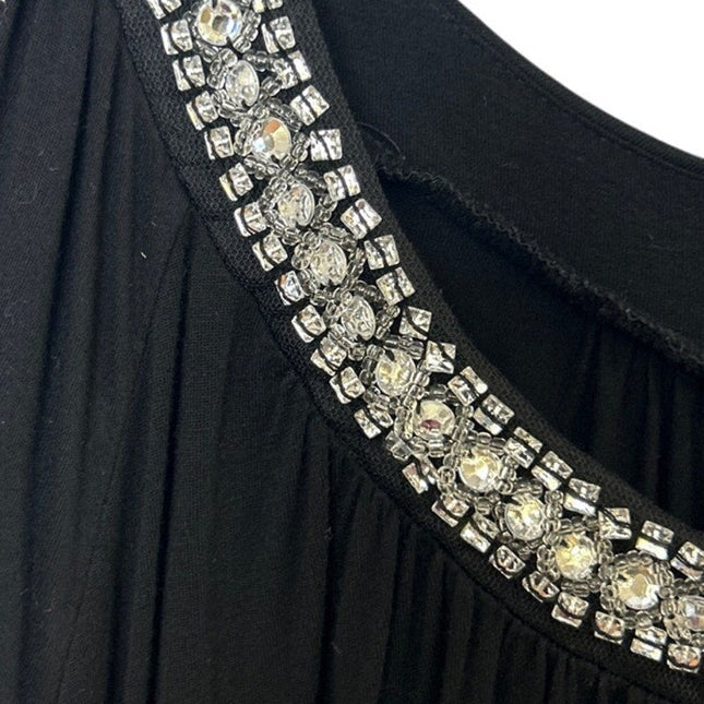 Avenue Womens Size 22/24 Black Beaded Rhinestone Collar Short Sleeve Blouse