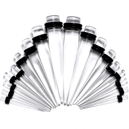 14G to 00G 18 Piece Set Ear Stretching Kit in Clear Acrylic