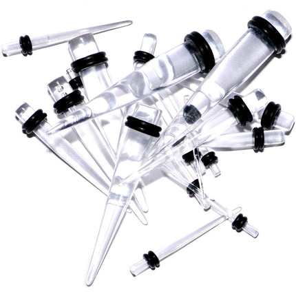 14G to 00G 18 Piece Set Ear Stretching Kit in Clear Acrylic