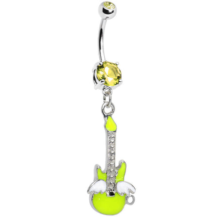 Double Yellow Gem Goddess of Rock Neon Guitar Dangle Belly Ring
