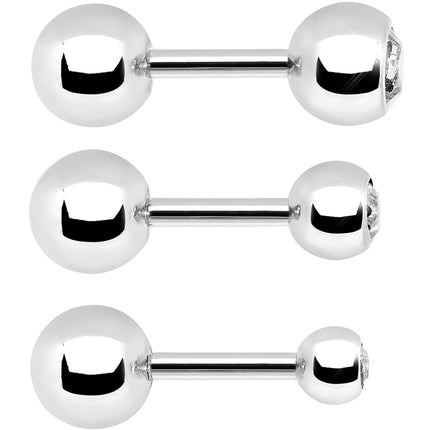 16G 1/4 Clear Gem Cartilage Tragus Barbell Set of 3