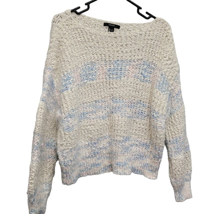 Forever 21 Womens Large Pastel Long Sleeve Striped Crew Neck Fuzzy Knit Sweater