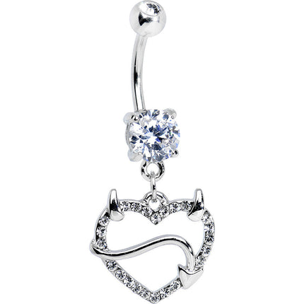 Double Clear Gem Sexy Devil Heart Dangle Belly Ring