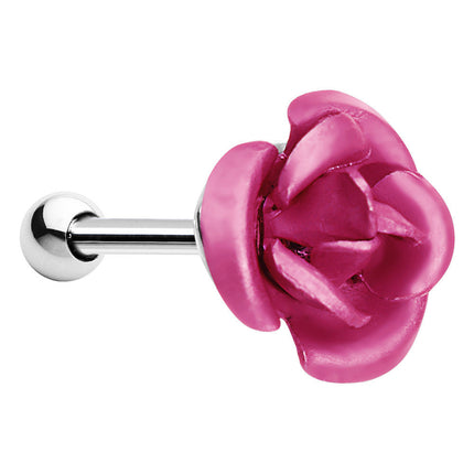 16G Perfect Pink Metallic Rose Flower Cartilage Stud Earring