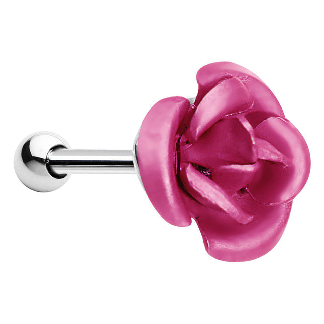 16G Perfect Pink Metallic Rose Flower Cartilage Stud Earring