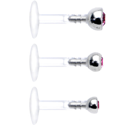 16G 1/4 Pink Gem Bioplast Triple Forward Helix Barbell 3 Pack Set