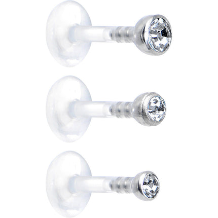 16G 1/4 Clear Gem Bioplast Triple Forward Helix Barbell 3 Pack Set