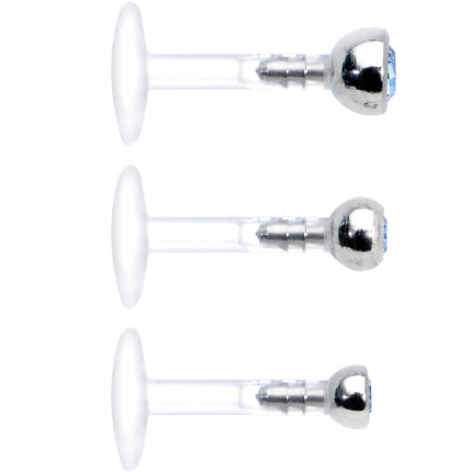 16G 1/4 Aqua Gem Bioplast Triple Forward Helix Barbell 3 Pack Set