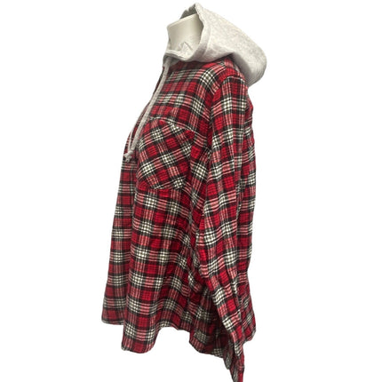 New Hand Printed Womens XXL Rustic Pine Cone Long Sleeve Plaid Flannel Hoodie