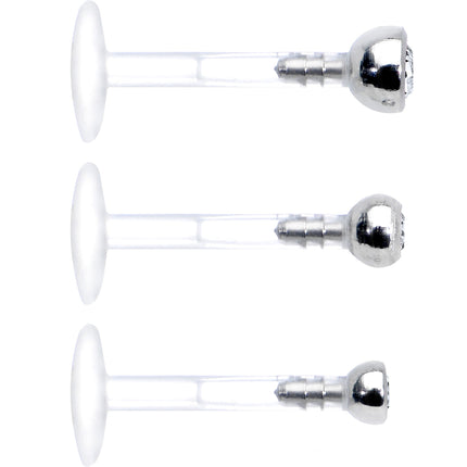 16G 5/16 Clear Gem Bioplast Triple Forward Helix Barbell 3 Pack Set