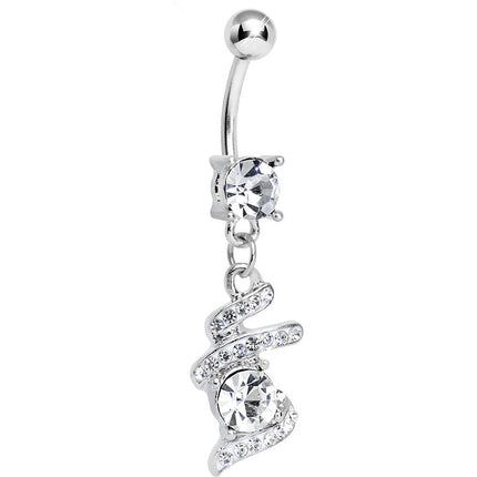 Clear Gem Falling Waters Swirl Drop Dangle Belly Ring