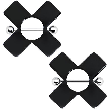 14G Black Acrylic X Nipple Shield Set