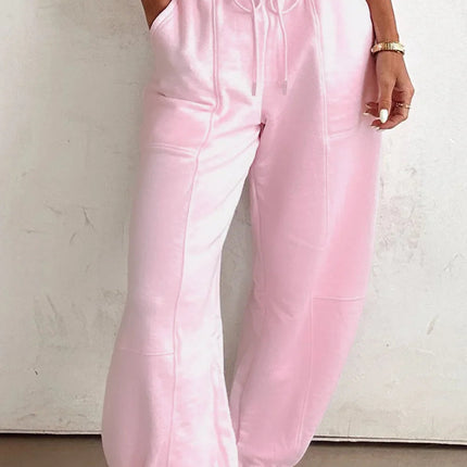Lilac Tie Elastic Waist Solid Color Patchwork Jogger Pants