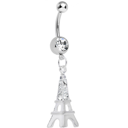 Clear Gem Elegant Eiffel Tower Dangle Belly Ring