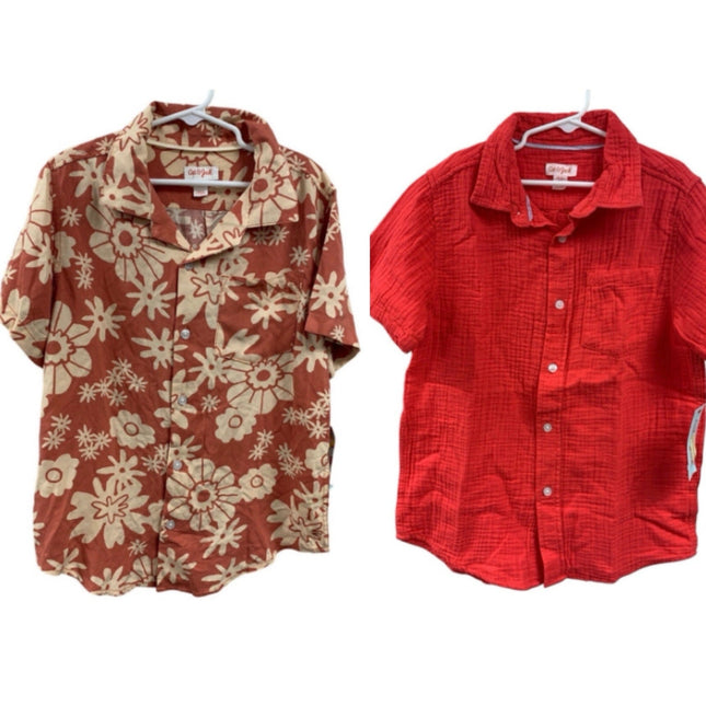 2 New Cat & Jack Boys Small (6/7) Short Sleeve Floral Melon Button Up Shirts