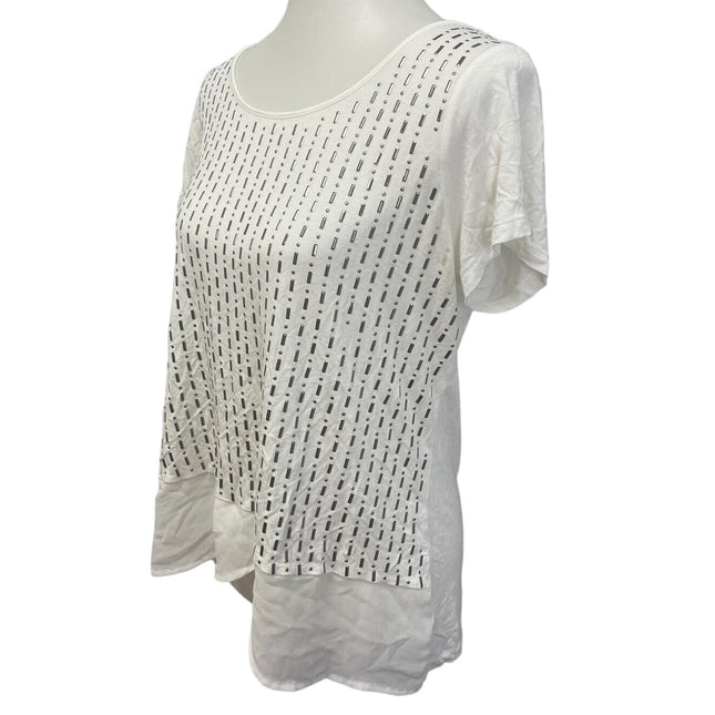 ANA Womens XL Short Sleeve Metal Studded Crew Neck Viscose Blend Blouse
