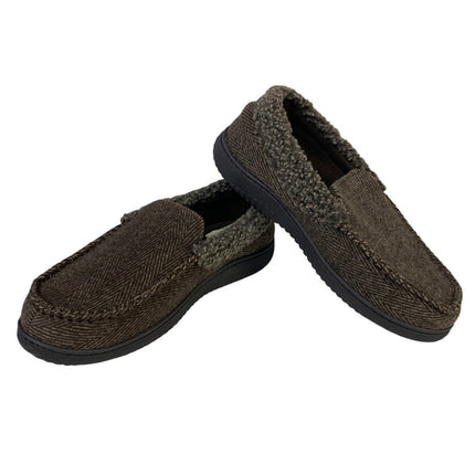 Dearfoams Mens Medium 9/10 Brown Tweed Memory Foam Washable Moccasin Slippers