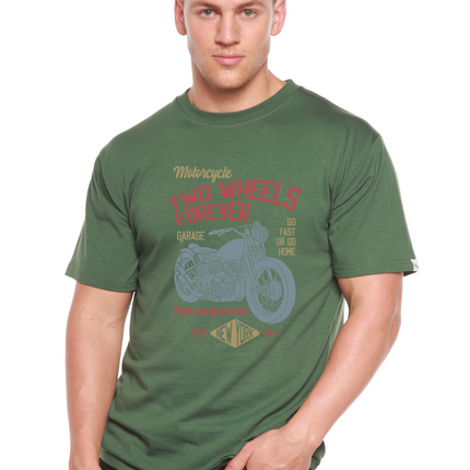 Two Wheels Forever Men's Bamboo Viscose/Organic Cotton Short Sleeve Graphic T-Shirt