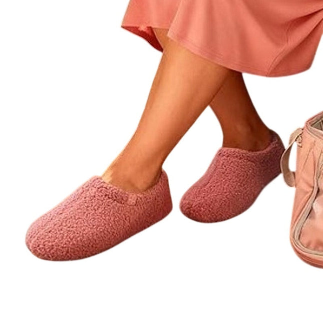 HomeTop Womens Size 8.5 Pink Fuzzy Curly Fur Memory Foam Warm Loafer Slippers