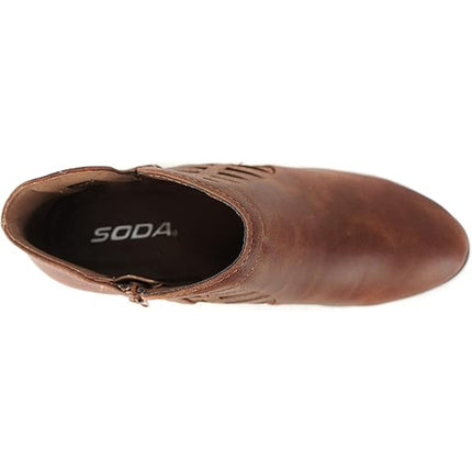 New Soda CHANCE Women Size 9W Wide Perforated Cut Out Stacked Block Heel Booties