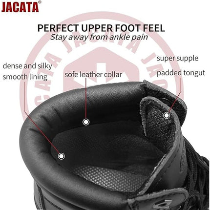 Jacata Mens Size 10 Black Faux Leather Work Lace Up Round Toe Rubber Sole Boots