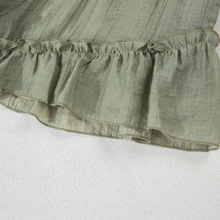 Laurel Green Textured Tie Waist Ruffle Hem Shorts