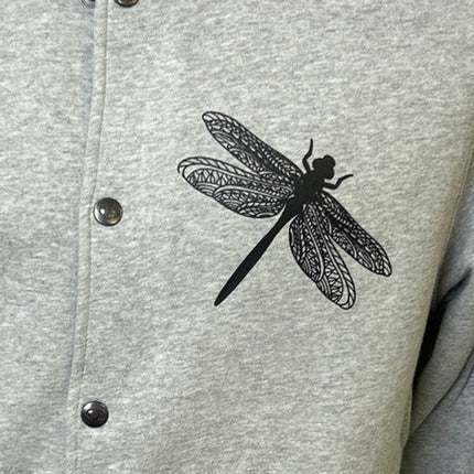 New Champion Unisex Small Gray Snap Up Hand Printed Dragonfly Bomber Jacket