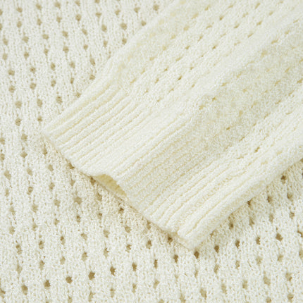White BEACH Hollow Out Knitted Lightweight Dolman Sweater