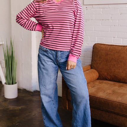 Novalee Stripe Drop Shoulder Long Sleeve Top