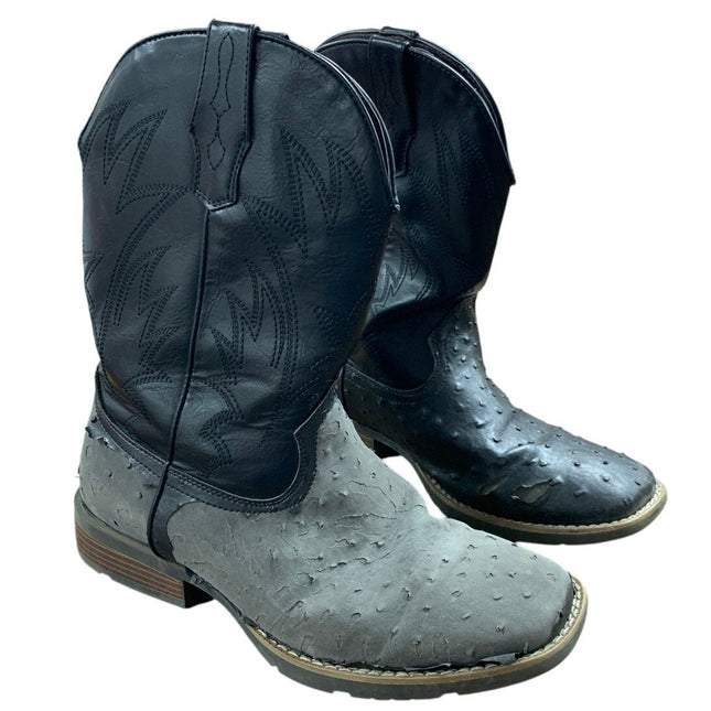 IUV Mens Size 8 Black Western Ostrich Style Embroidered Pull On Cowboy Boots