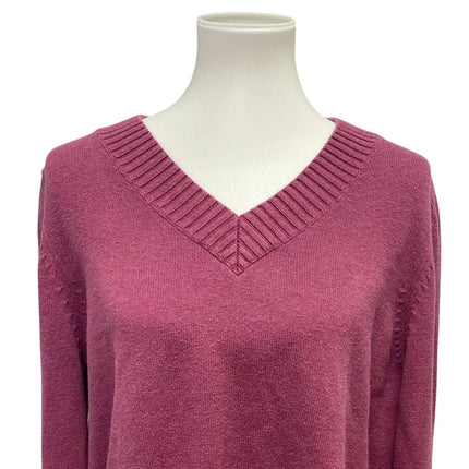 Sonoma Womens 1X Long Sleeve V-Neck Pullover Mauve Cotton Blend Knit Sweater