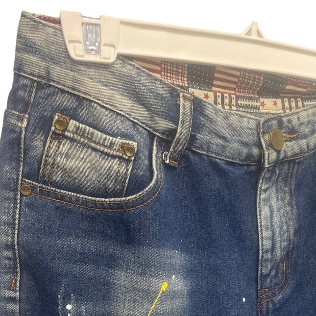 QIMU Fashion Jeans Womens XL Distressed Paint Spatter PolyCotton Jean Shorts