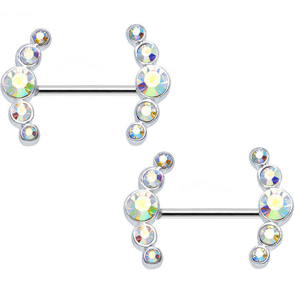 14G 5/8 Aurora Gem Steel Round Quintent Nipple Barbell Set