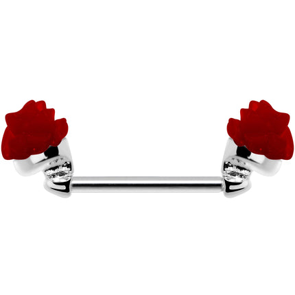 14G 5/8 Fancy Red Rose Flower Nipple Barbell Set