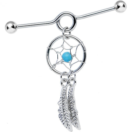14G Faux Turquoise Southwest Dreamcatcher Dangle Project Bar 38mm