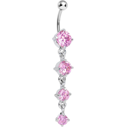 Pink Gem Radiant Quad Dangle Belly Ring