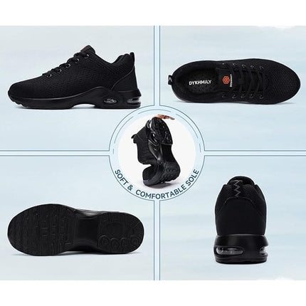 New DYKHMILY Womens Size 9W Wide Black Mesh Steel Toe Lace Up Safety Work Shoes