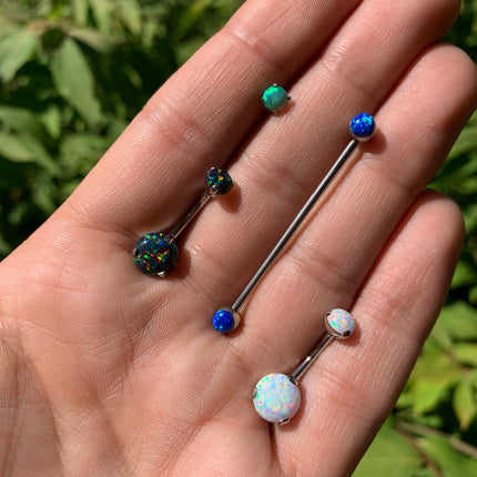 White Synthetic Opal Grade 23 Titanium Internal Thread Duo Belly Ring