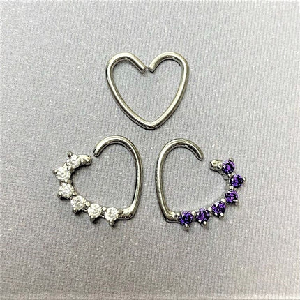 16G Stainless Steel Hollow Heart Daith Dartilage Closure Ring