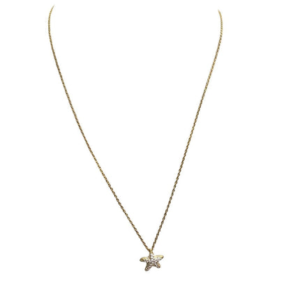 New Cubic Zirconia CZ Mini Ocean Starfish Gold Toned Charm Pendant Necklace