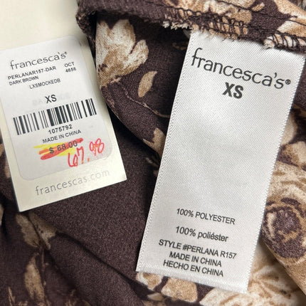 New Francescas Womens XS Brown Tan Floral Hi Low Smocked Boho Cottage Dress