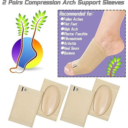 New 4 Piece Arch Sleeve Support Flat Foot Sock Support Cushioned Metatarsal Pads